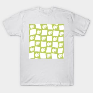 Large Monstera Deliciosa Leaf Checker Board - lime green T-Shirt